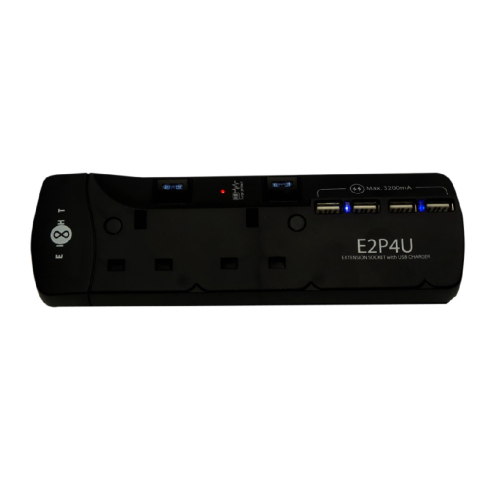 EIGHT 2位13A+4組USB充電 3.2A輸出 防雷拖板 E2P4U (黑色)