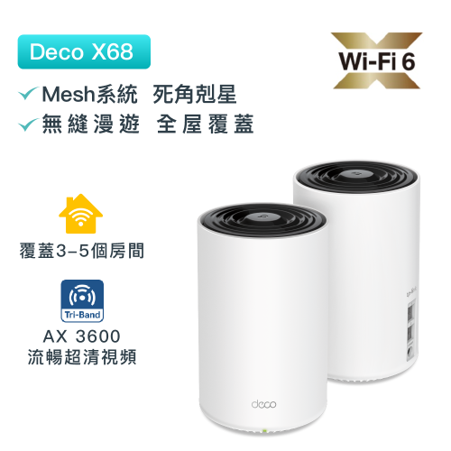 TP-Link - Deco X68 三頻AX3600 Gigabit WiF6 無綫Mesh路由器（2件裝）網狀Mesh路由器（支援IPTV）