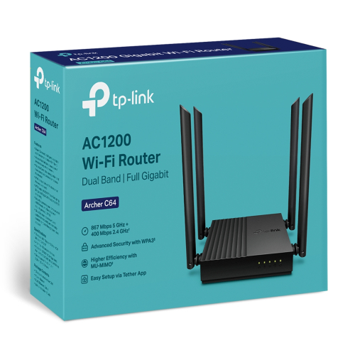 TP-Link - Archer C64 AC 1200 千兆 雙頻路由器 MU-MIMO Gigabit