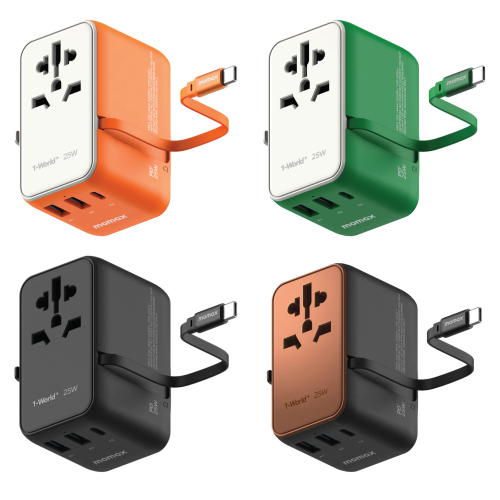 Momax 1-World+ 25W 3-插口 內建 USB-C 充電線 + AC 旅行充電插座 #UA20