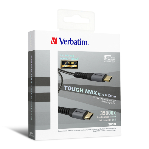 Verbatim Tough Max Type C to Type C 軍用級防彈纖維充電傳輸線