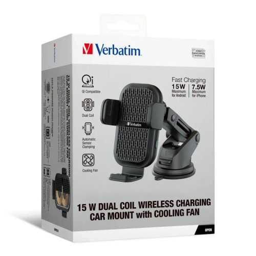 Verbatim 15W 雙線圈車用無線充電器 (內置冷卻風扇)