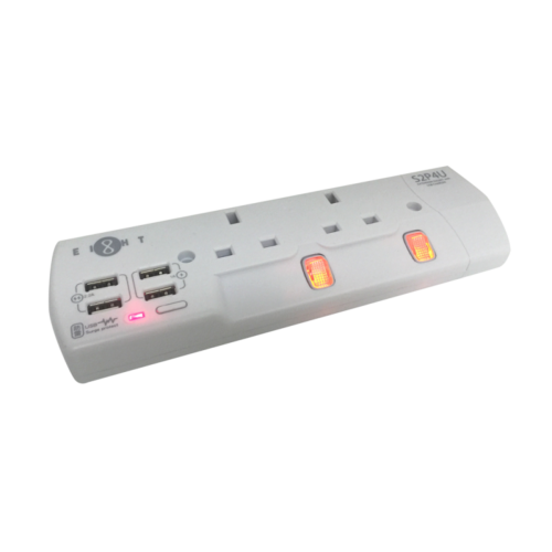 EIGHT 2位13A+4組USB充電 3.2A輸出 防雷拖板 E2P4U (白色)