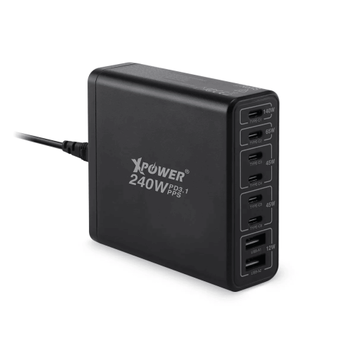 XPOWER - PC240GaN 240W 8輸出 PD3.1/PPS 桌上型GaN充電器-黑色 #XP-PC240GAN-BK
