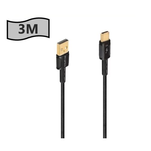 Type-C to USB 快充銅製數據傳輸線 3M - 黑色