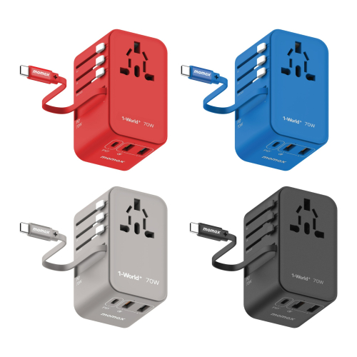 Momax 1-World+ 70W GaN 3插口及內置伸縮USB-C充電線旅行插座 #UA18